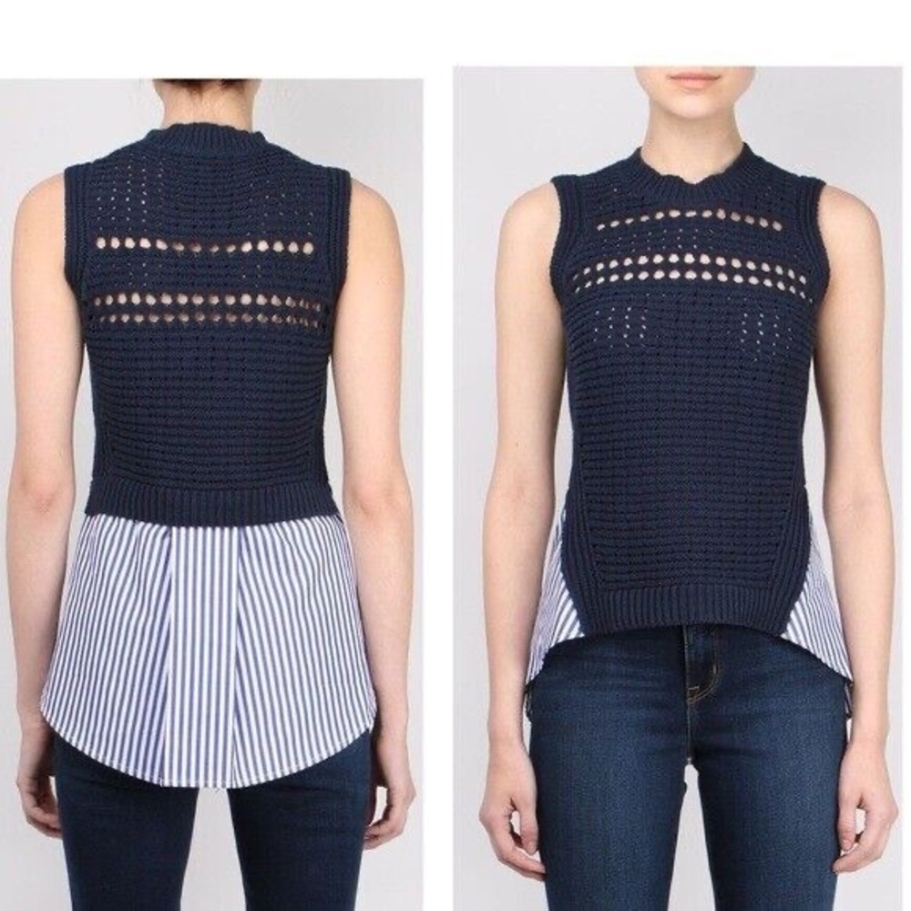 Veronica Beard Par Combo Sleeveless Knit Top